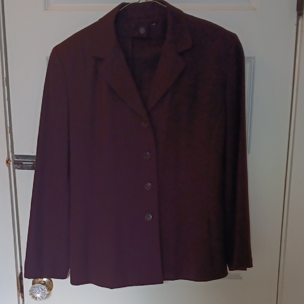 Ann Taylor Dark Eggplant Blazer Skirt Suit 14 Front Slit Pockets On Blazer/Skirt